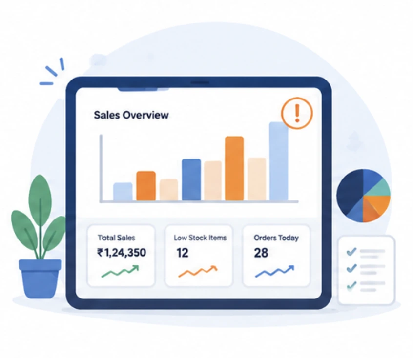 Business reports for local shop sales, stock, and insights